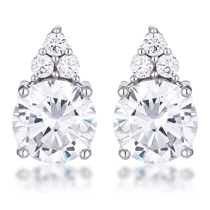 Simple Rhodium Plated 9mm Clear CZ Stud Earring