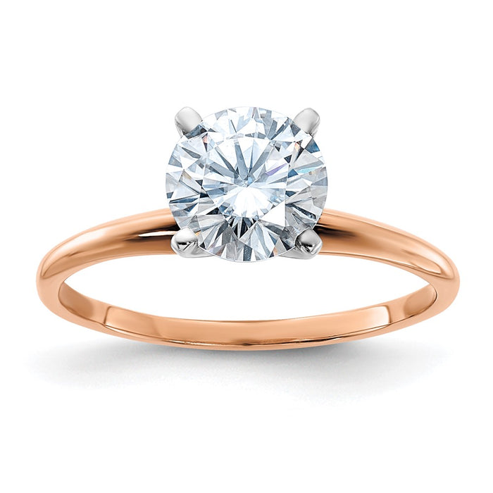 14kr 3/4ct. 7.5mm D E F Pure Light Round Moissanite Solitaire Ring