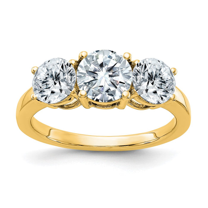 14ky Polished Three Stone Ring Mtg, 6.5mm,2-5.0mm