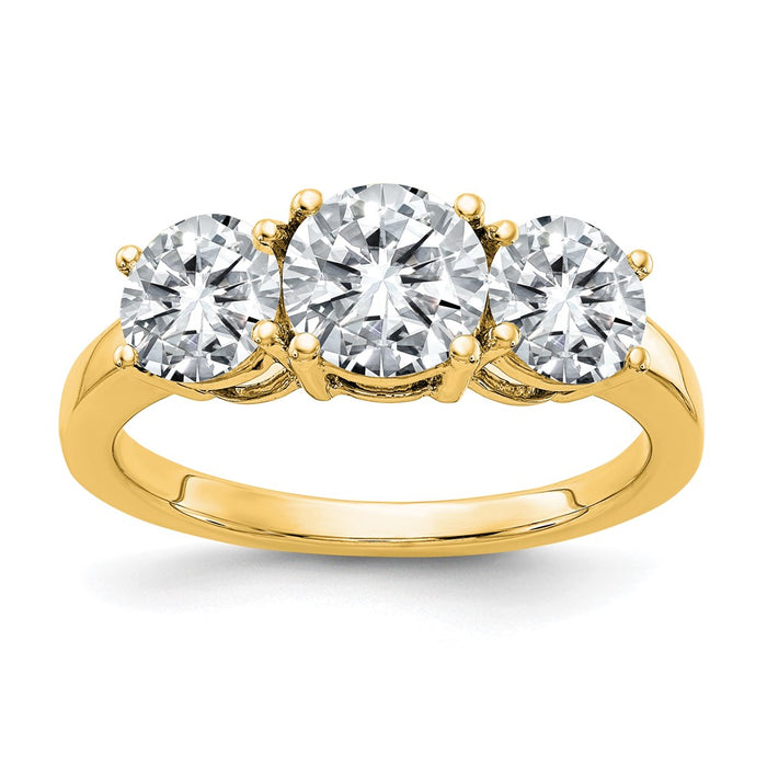 14k 2 1/5ct. Three Stone G H I True Light Round Moissanite Ring