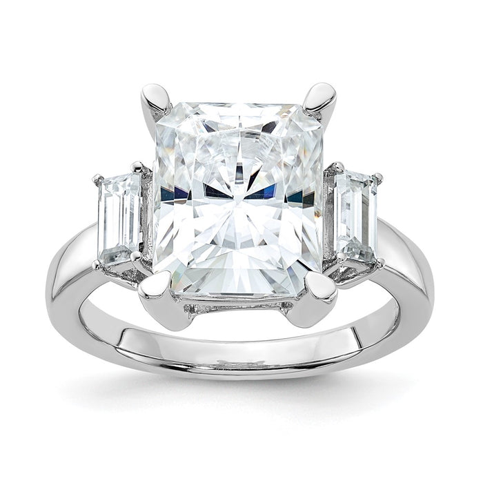 14kw 5 3/4ct. Three Stone D E F Pure Light Moissanite Engagement Ring