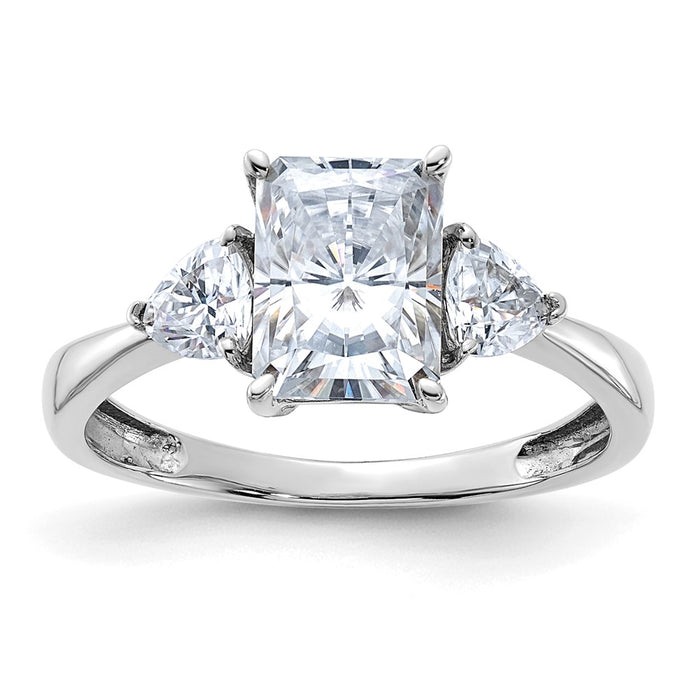 14kw 2 1/5ct. Three Stone D E F Pure Light Moissanite Engagement Ring
