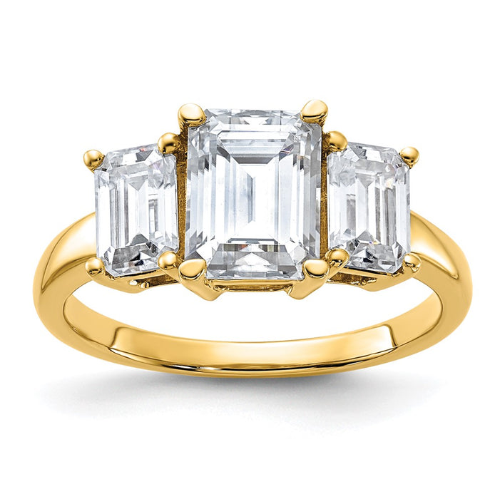 14k 2 7/8ct. Three Stone G H I True Light Emerald-cut Moissanite Ring