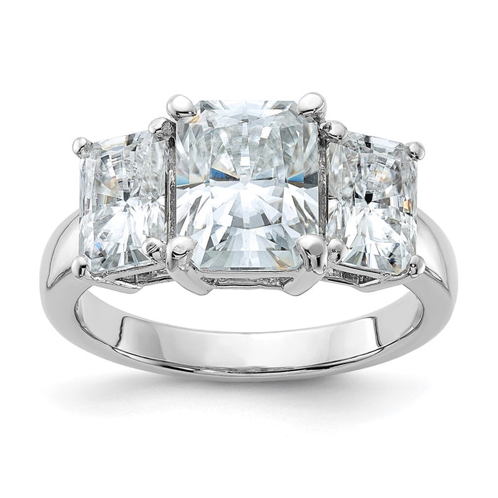 14kw 5 1/3ct. Three Stone D E F Pure Light Octagon Moissanite Ring
