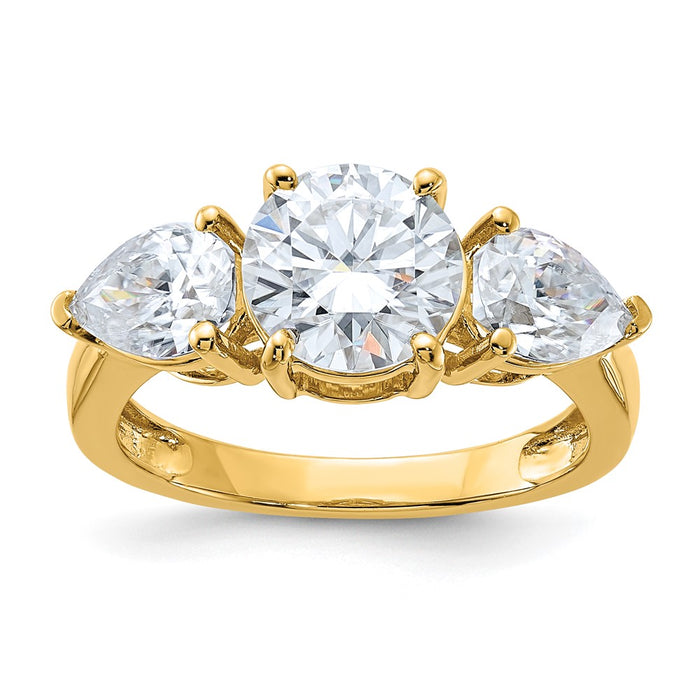 14k 3 3/8ct. Three Stone D E F Pure Light Moissanite Engagement Ring