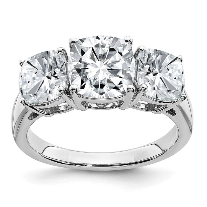 14kw 4 1/5ct. Three Stone G H I True Light Cushion Moissanite Ring