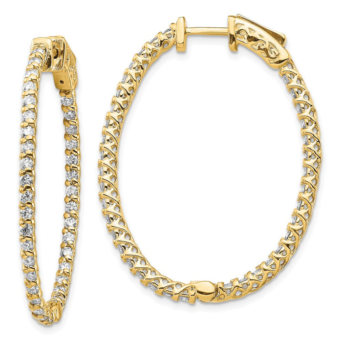 14k Diamond Oval Hoop w/Safety Clasp Earrings