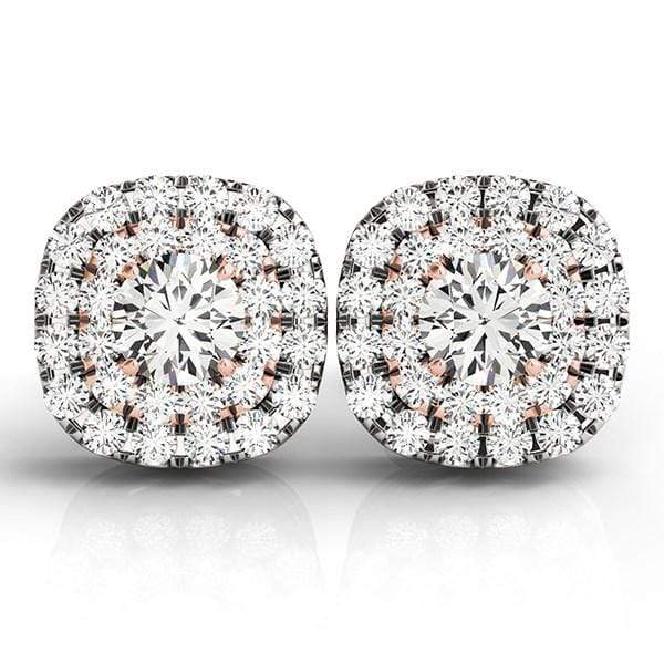 14k White and Rose Gold Cushion Shape Halo Diamond Earrings (3/4 cttw) Earrings Angelucci Jewelry
