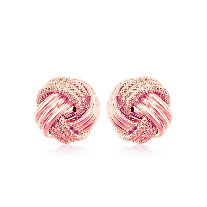 14k Rose Gold Love Knot with Ridge Texture Earrings Earrings Angelucci Jewelry