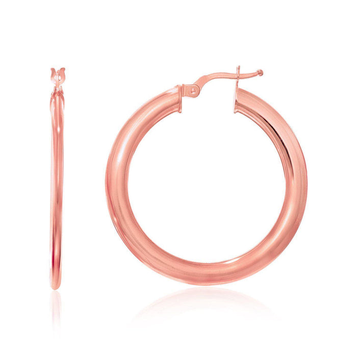 14k Rose Gold Round Slim Design Hoop Earrings Earrings Angelucci Jewelry