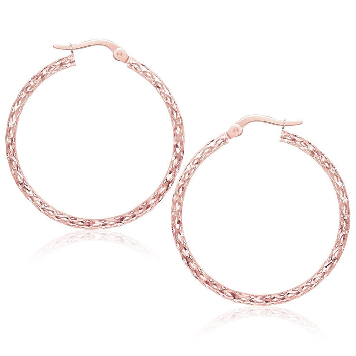 Large Textured Hoop Earrings in 10k Rose Gold Earrings Angelucci Jewelry