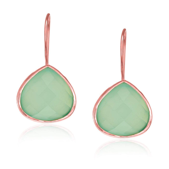 Sterling Silver Rose Gold Plated Teardrop Faceted Aqua Chalcedony Earrings Earrings Angelucci Jewelry