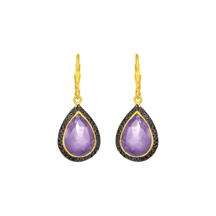 Amethyst and Black Spinel Earrings with Yellow Finish in Sterling Silver Earrings Angelucci Jewelry