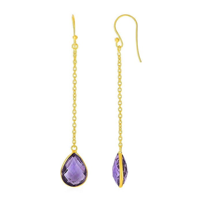 Earrings with Amethyst Brolite Pear Drops with Yellow Finish in Sterling Silver Earrings Angelucci Jewelry