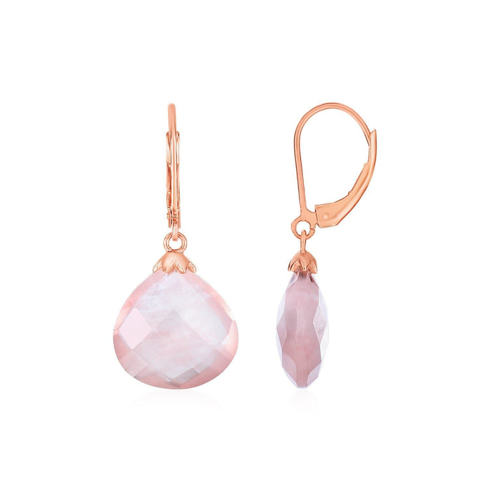 Earrings with Rose Quartz Teardrops with Rose Finish in Sterling Silver Earrings Angelucci Jewelry