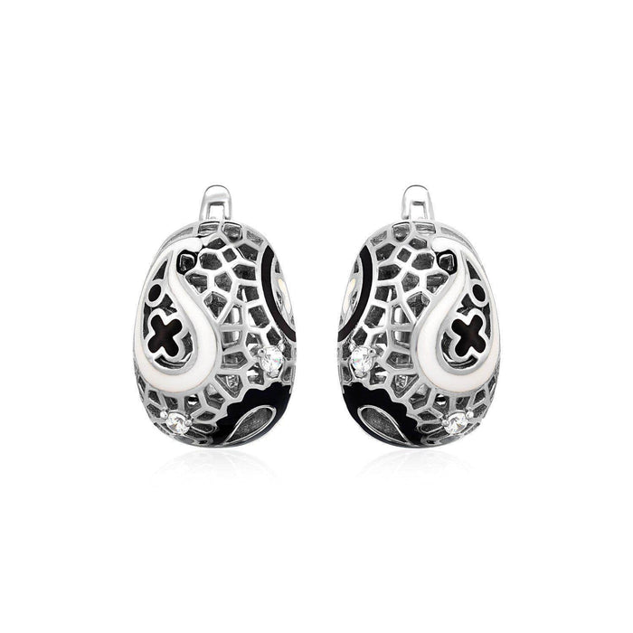 Paisley Mosaic Earrings with Enamel and Cubic Zirconia in Sterling Silver Earrings Angelucci Jewelry