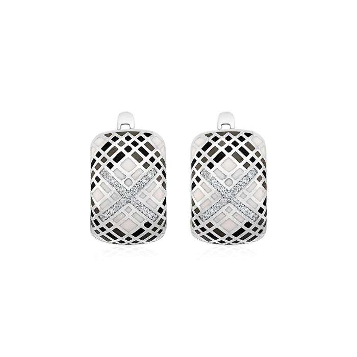 Plaid Motif Earrings with Enamel and Cubic Zirconia in Sterling Silver Earrings Angelucci Jewelry