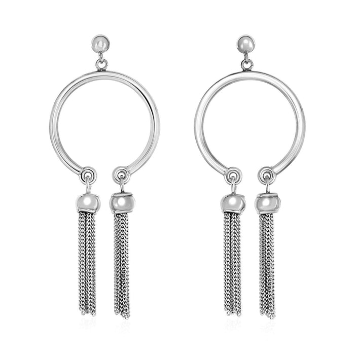 Polished Circular Earrings with Tassels in Sterling Silver Earrings Angelucci Jewelry