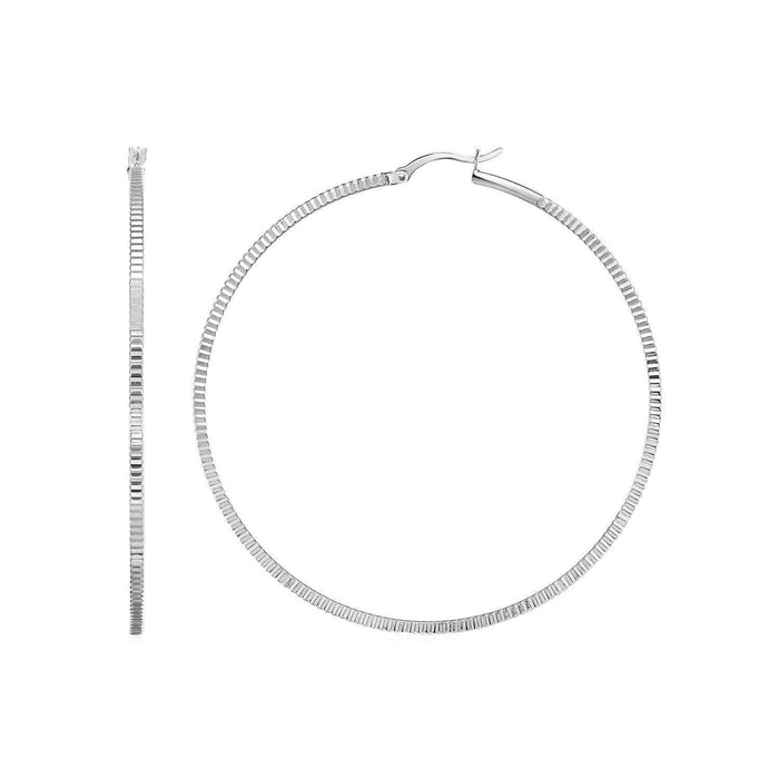 Ridge Textured Hoop Earrings in Sterling Silver Earrings Angelucci Jewelry