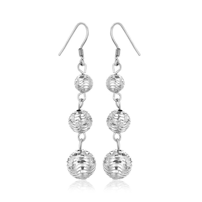Sterling Silver Layered Textured Ball Dangling Earrings Earrings Angelucci Jewelry
