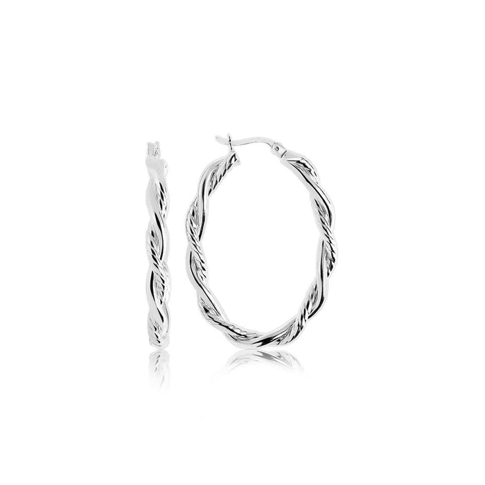 Sterling Silver Oval Hoop Braided Diamond Cut Earrings Earrings Angelucci Jewelry