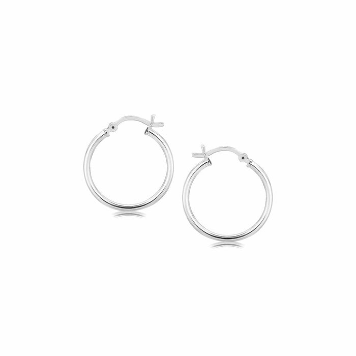 Sterling Silver Polished Thin Hoop Earrings with Rhodium Plating (20mm) Earrings Angelucci Jewelry