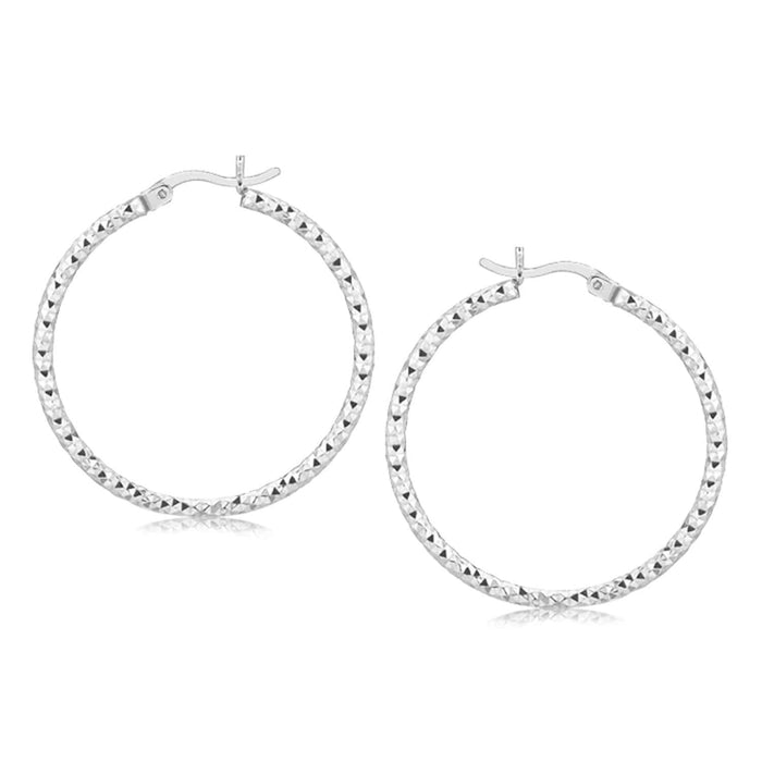Sterling Silver Rhodium Plated Woven Style Polished Hoop Earrings Earrings Angelucci Jewelry