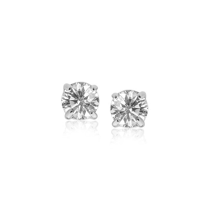 Sterling Silver Stud Earrings with White Hue Faceted Cubic Zirconia Earrings Angelucci Jewelry