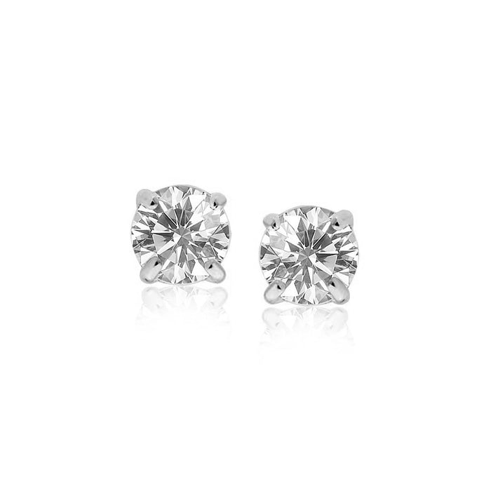 Sterling Silver Stud Earrings with White Hue Faceted Cubic Zirconia Earrings Angelucci Jewelry