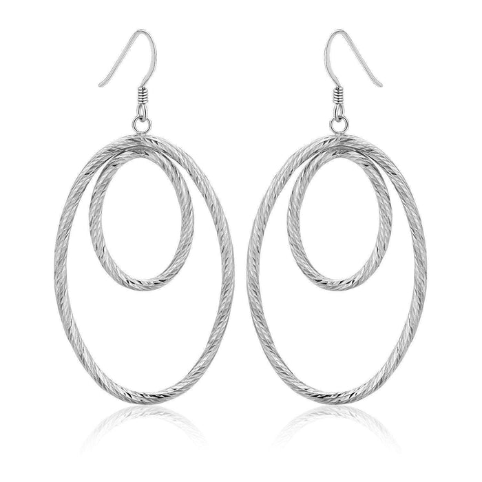Sterling Silver Textured Dual Open Oval Drop Style Earrings Earrings Angelucci Jewelry