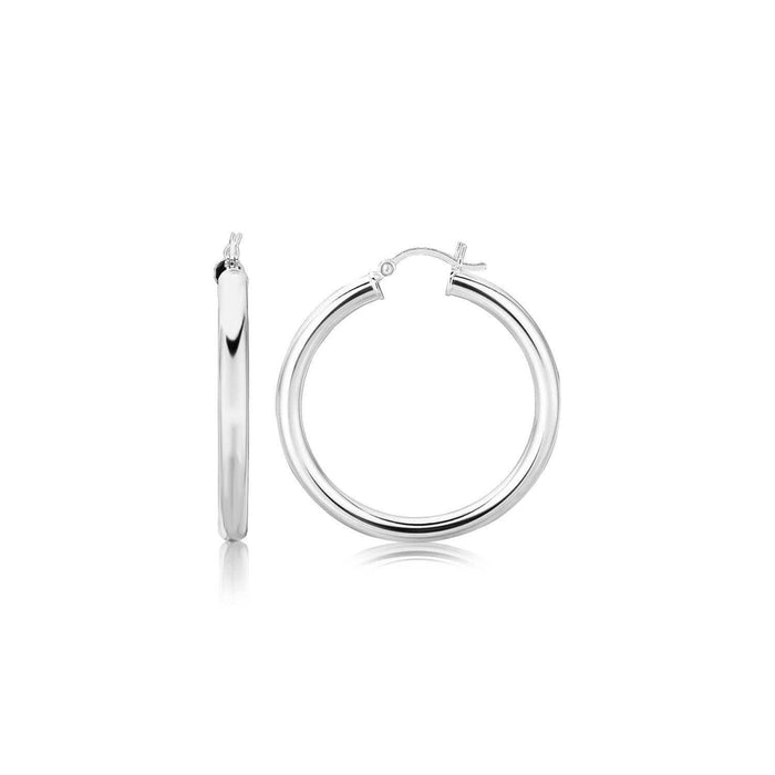 Sterling Silver Thick Rhodium Plated Polished Hoop Style Earrings (35mm) Earrings Angelucci Jewelry