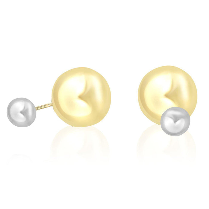 14k Two-Tone Gold Double Sided Shiny Round Ball Design Earrings Earrings Angelucci Jewelry