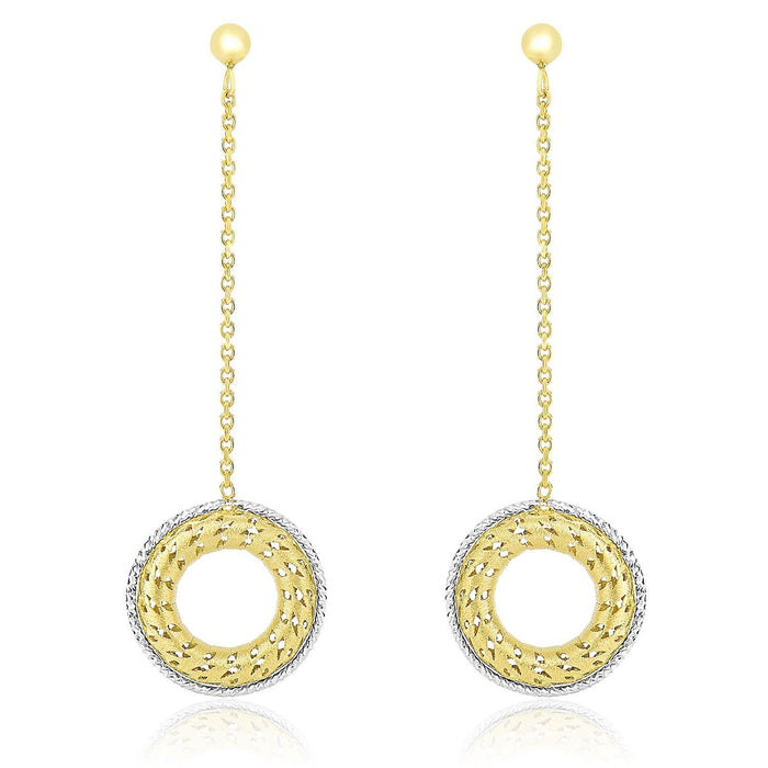 14k Two-Tone Gold Mesh Donut Motif Chain Dangling Earrings Earrings Angelucci Jewelry