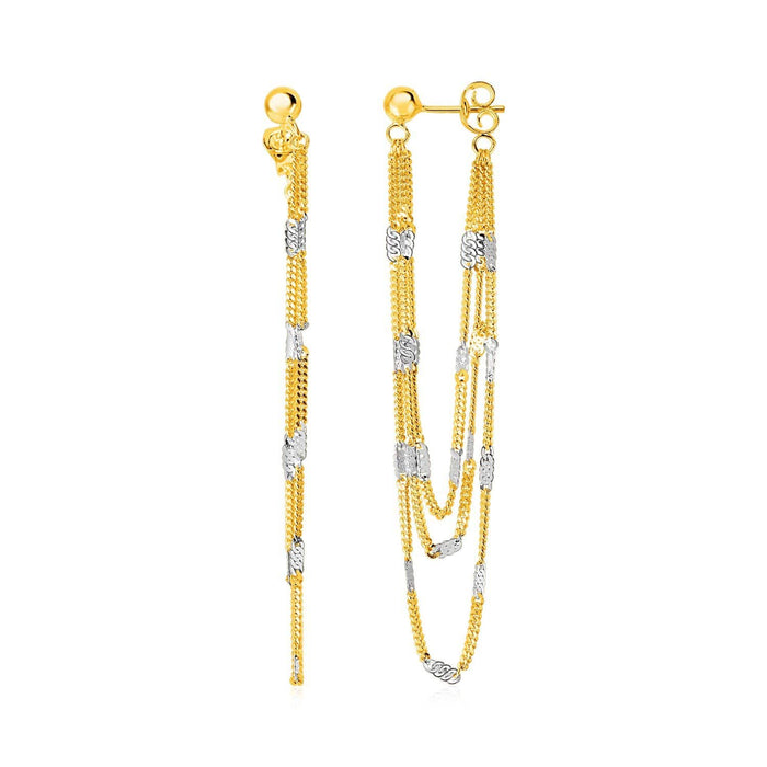 Hanging Chain Earrings with Rectangular Accents in 14k Yellow and White Gold Earrings Angelucci Jewelry