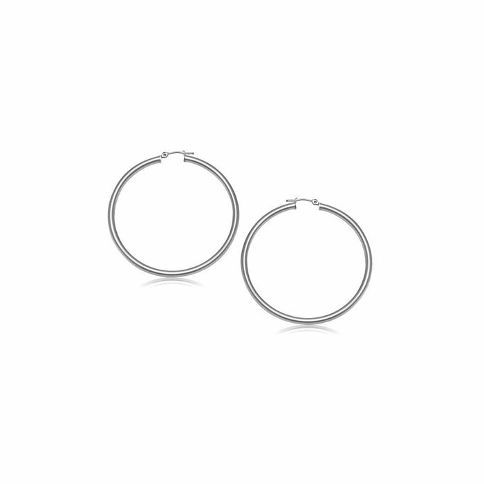 10k White Gold Polished Hoop Earrings (15 mm) Earrings Angelucci Jewelry