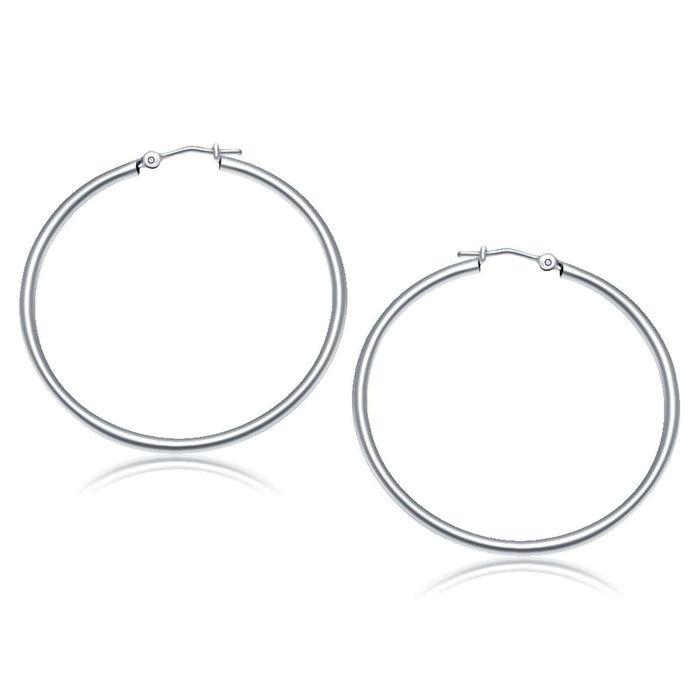 10k White Gold Polished Hoop Earrings (40 mm) Earrings Angelucci Jewelry
