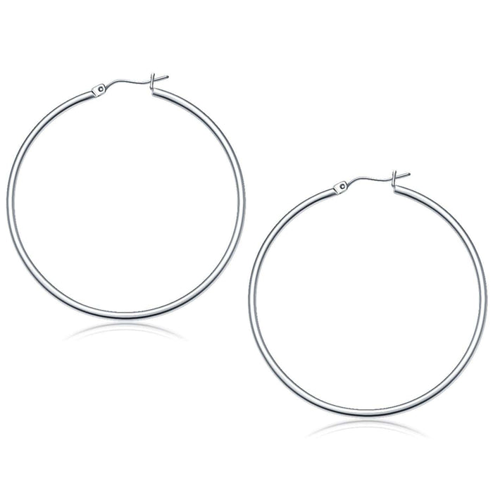 10k White Gold Polished Hoop Earrings (50 mm) Earrings Angelucci Jewelry