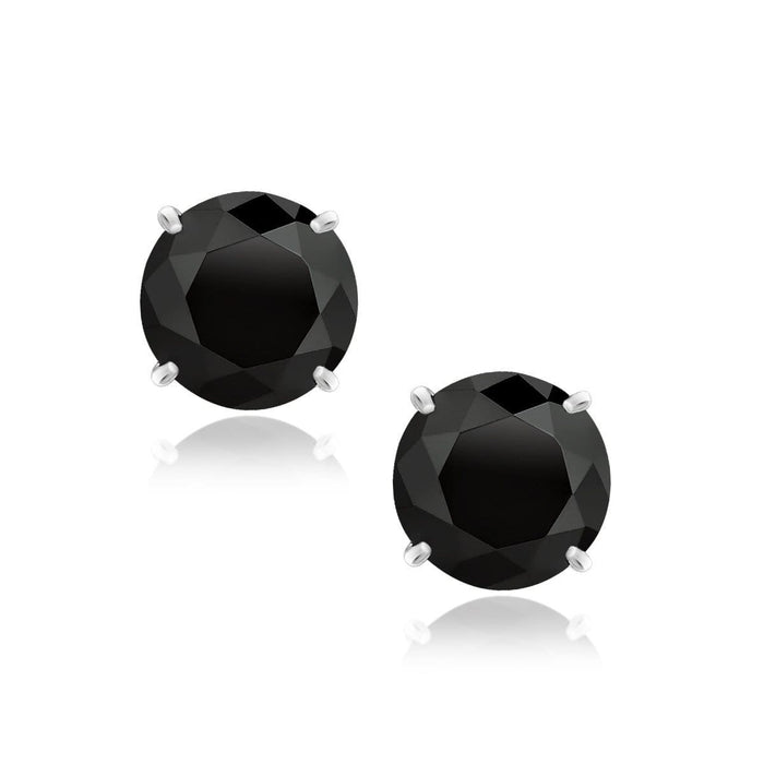 14k White Gold 8.0mm Round Black CZ Stud Earrings Earrings Angelucci Jewelry