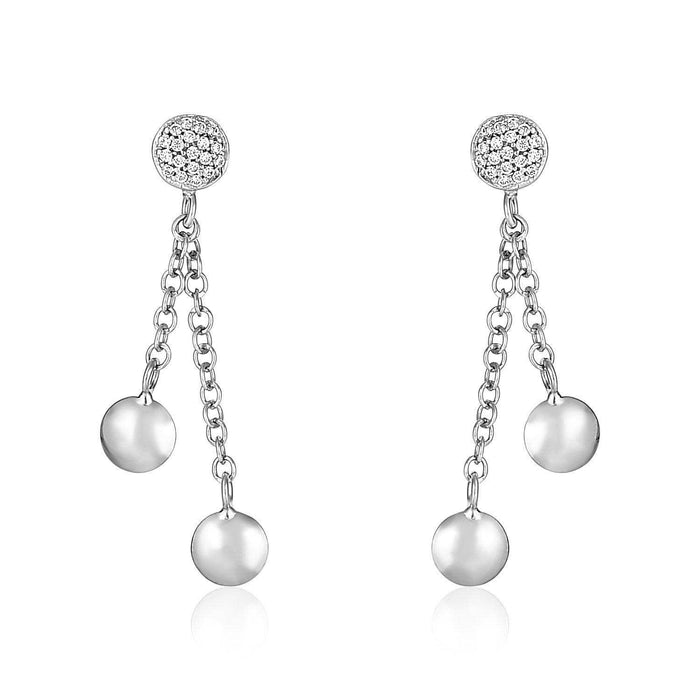 14k White Gold and Diamond Puff Circle Dangle Earrings (1/5 cttw) Earrings Angelucci Jewelry