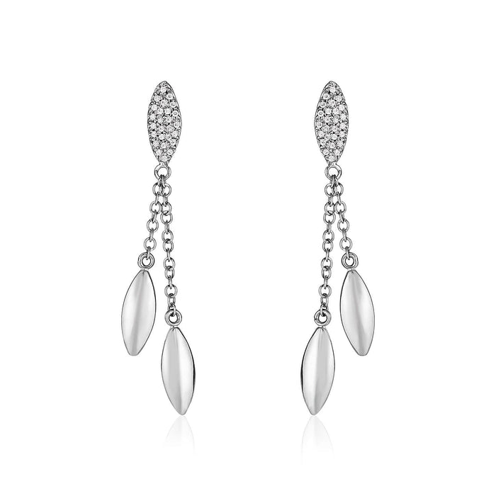 14k White Gold and Diamond Puff Marquise Dangle Earrings (1/4 cttw) Earrings Angelucci Jewelry