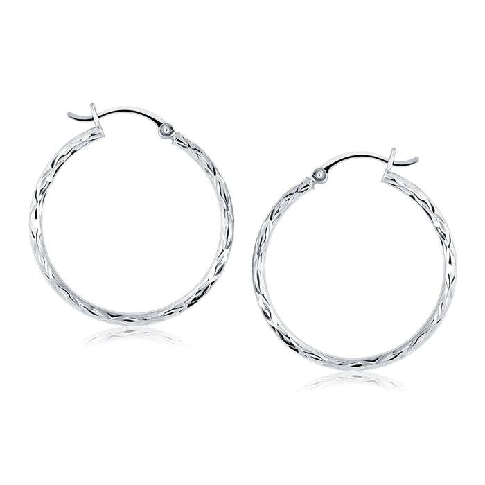 14k White Gold Diamond Cut Hoop Earrings Earrings Angelucci Jewelry