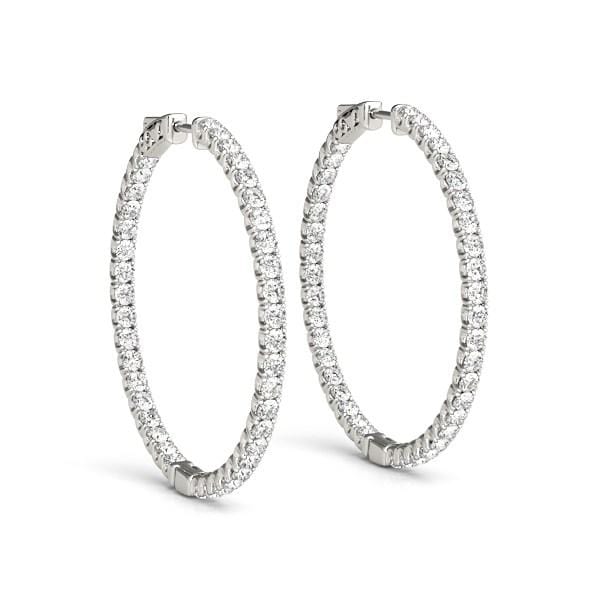 14k White Gold Diamond Hoop Earrings with Shared Prong Setting (2 cttw) Earrings Angelucci Jewelry