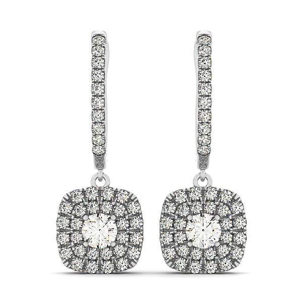 14k White Gold Double Halo Cushion Outer Shaped Diamond Earrings (3/4 cttw) Earrings Angelucci Jewelry