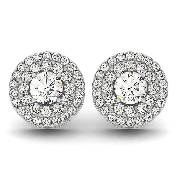 14k White Gold Double Halo Round Diamond Earrings (1 1/4 cttw) Earrings Angelucci Jewelry