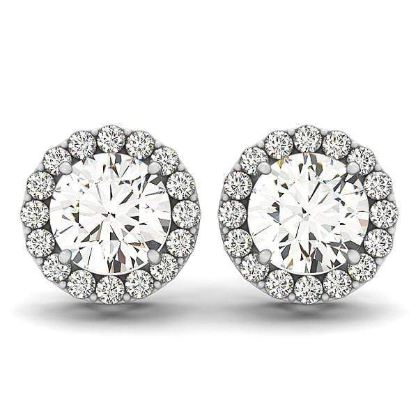 14k White Gold Four Prong Round Halo Diamond Earrings (1 1/6 cttw) Earrings Angelucci Jewelry