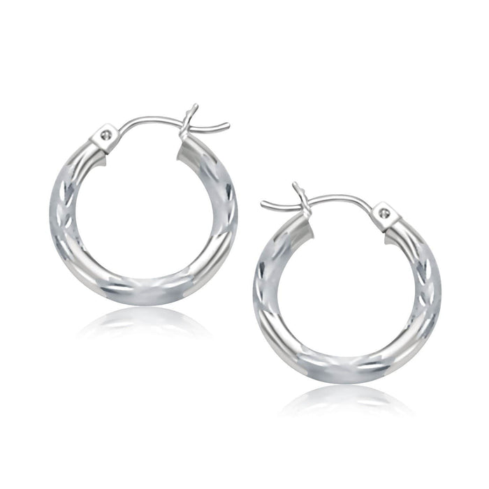 14k White Gold Hoop Earrings with Diamond Cuts (15mm) Earrings Angelucci Jewelry