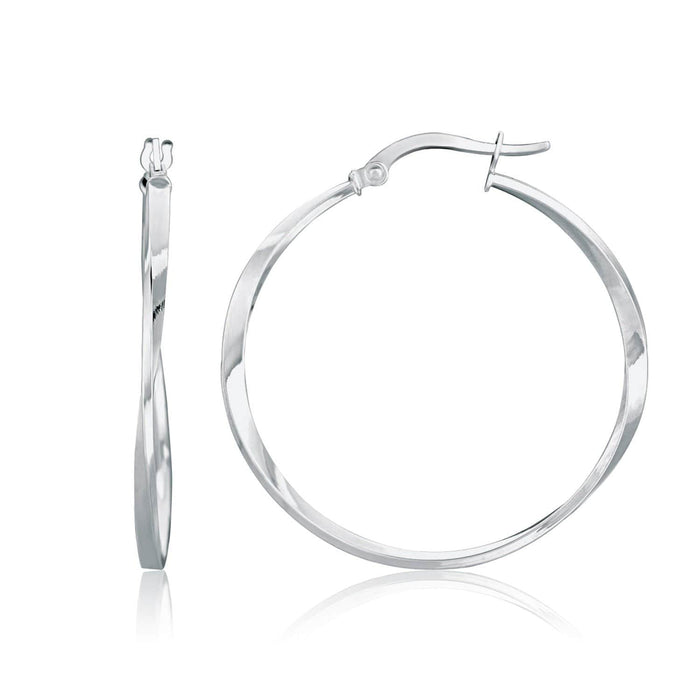 14k White Gold Mobius Twisted Hoop Earrings Earrings Angelucci Jewelry