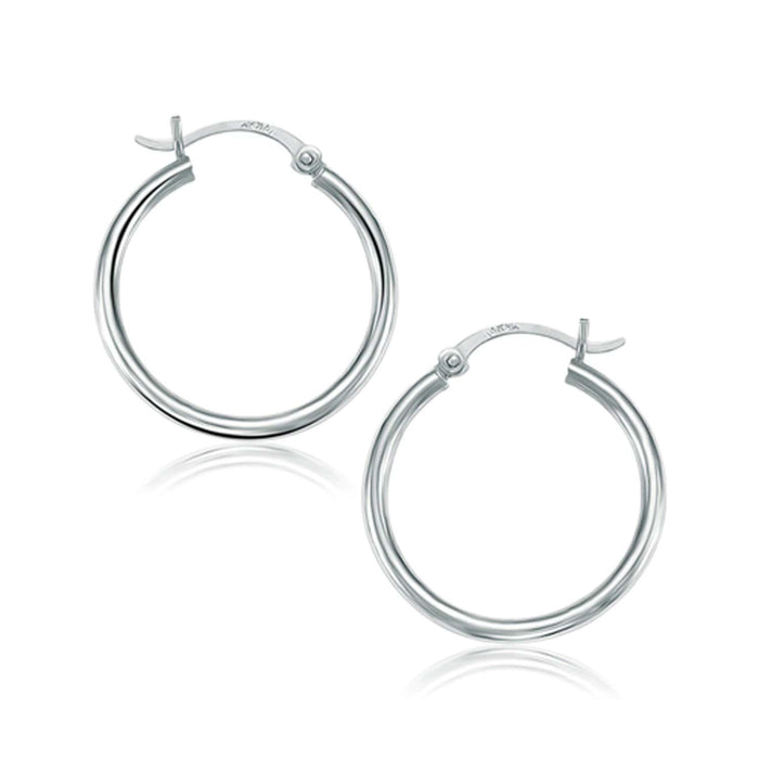 14k White Gold Polished Hoop Earrings (25 mm) Earrings Angelucci Jewelry