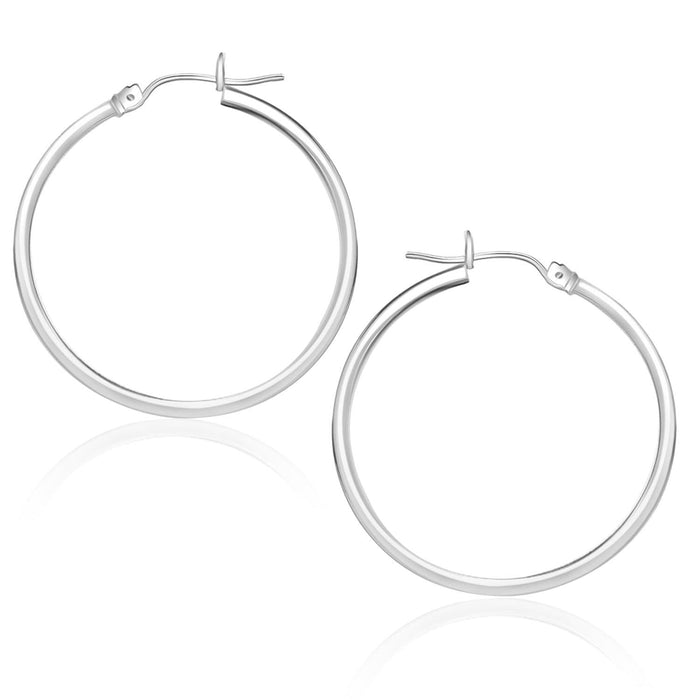 14k White Gold Polished Hoop Earrings (25 mm) Earrings Angelucci Jewelry