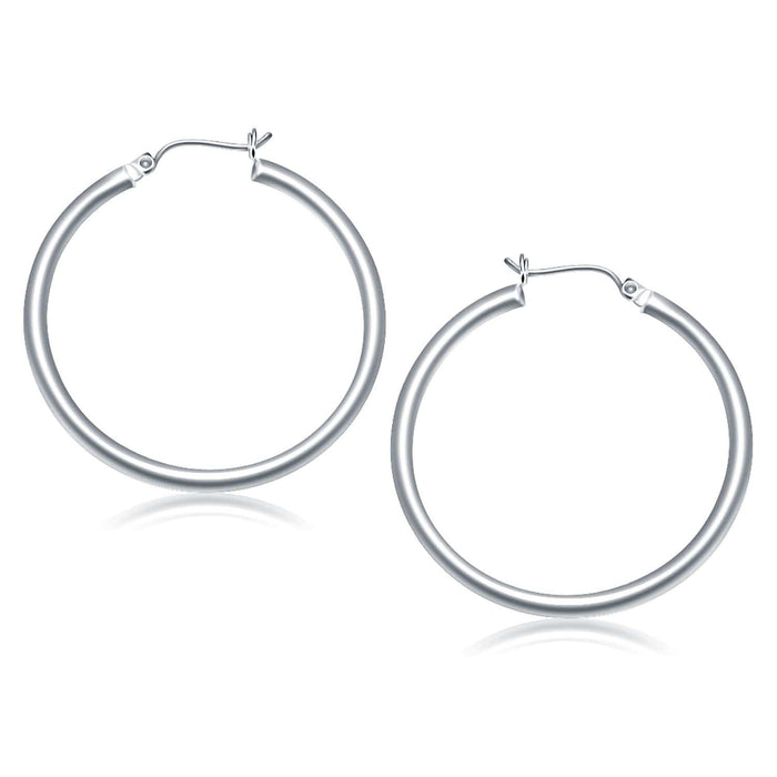 14k White Gold Polished Hoop Earrings (40 mm) Earrings Angelucci Jewelry